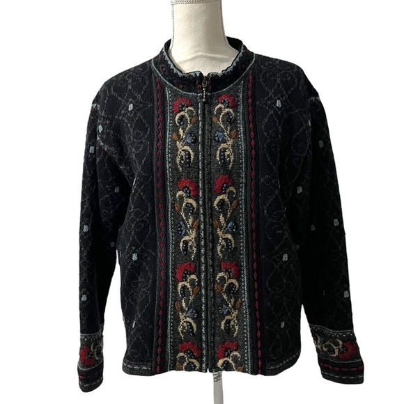 Mac Duff Shetland Wool Knit Cardigan Sweater Floral Embroidered Medium - Picture 5 of 11